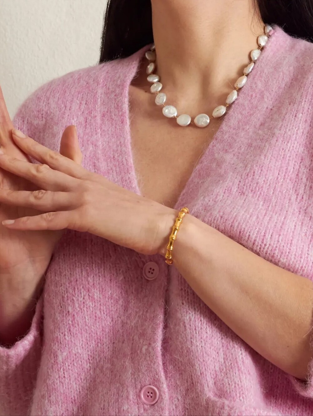 Assymetrical Faux Pearl Bead Necklace NWOT